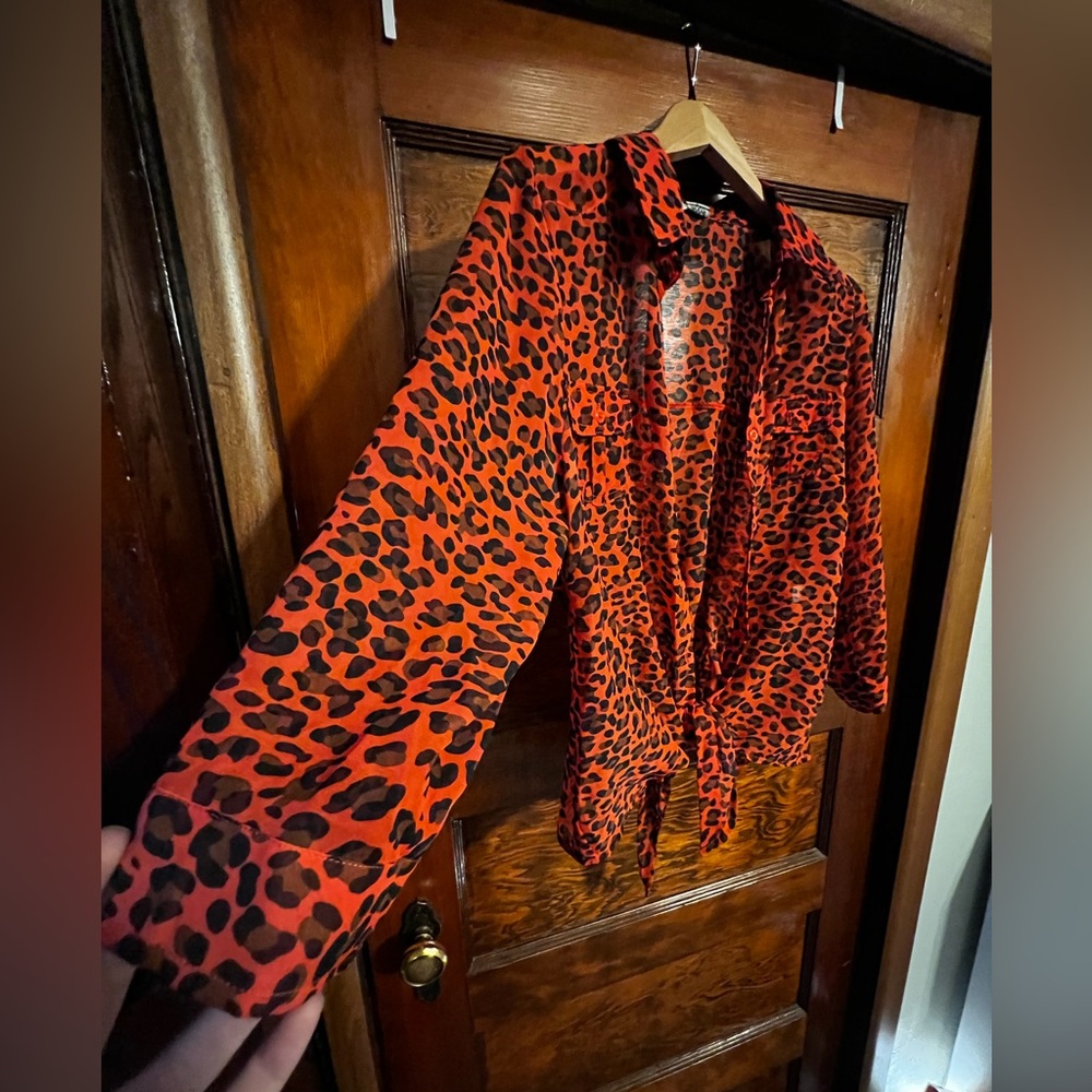 Poof Red Leopard Print Button-Up Blouse - Picture 2 of 8